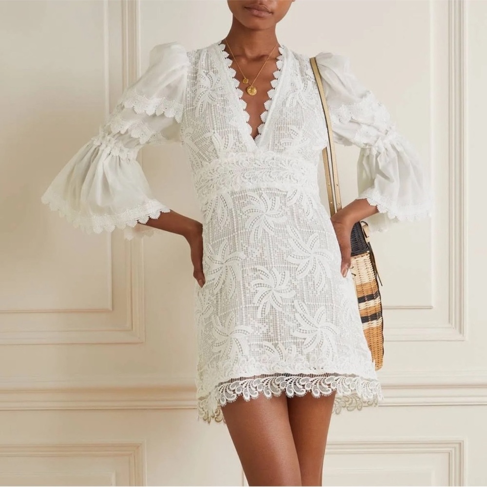 WAIMARI Solara lace puff sleeve mini dress